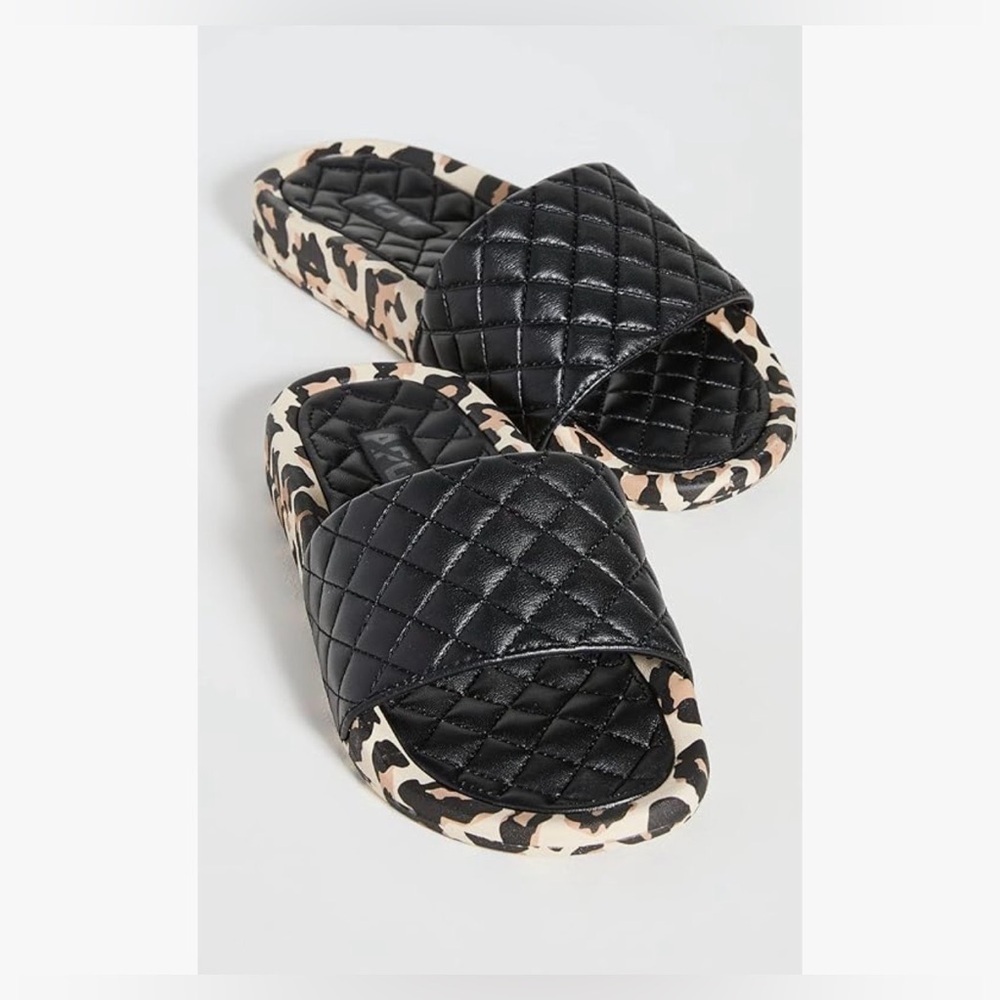APL: Women's Lusso Slide, Black/Leopard, 7. NIB. Napa Leather - Picture 3 of 5